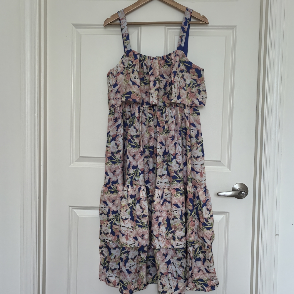 J. Crew Collection Silk Brushstroke Floral Printed Tiered Flouncy Midi Dress